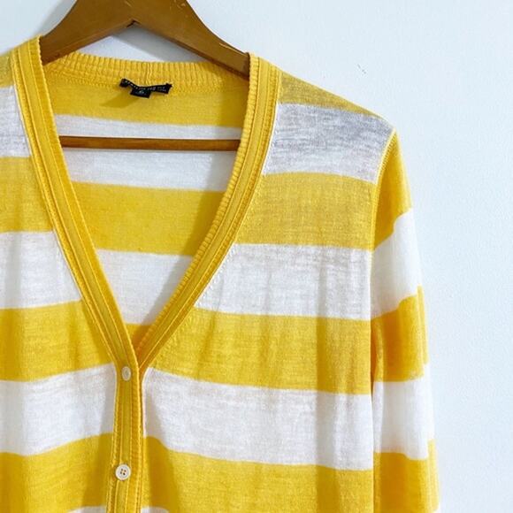 Lafayette 148 Yellow Striped Linen Blend Button Front Cardigan Size Medium - Picture 3 of 10